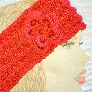 Coral Headband. Flower Knitted Stylish. Watermelon